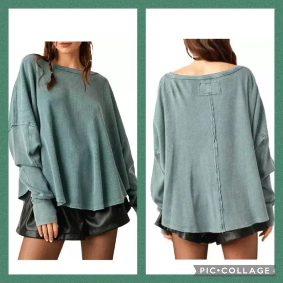 Free People Tops - We The Free People NWT Drop The Mic oversized Thermal in silver pine sz M 37”p2p